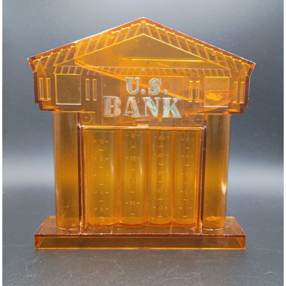Vintage Amber Acrylic Coin Sorter Still Bank MCM U.S. Bank Numismatist Gift